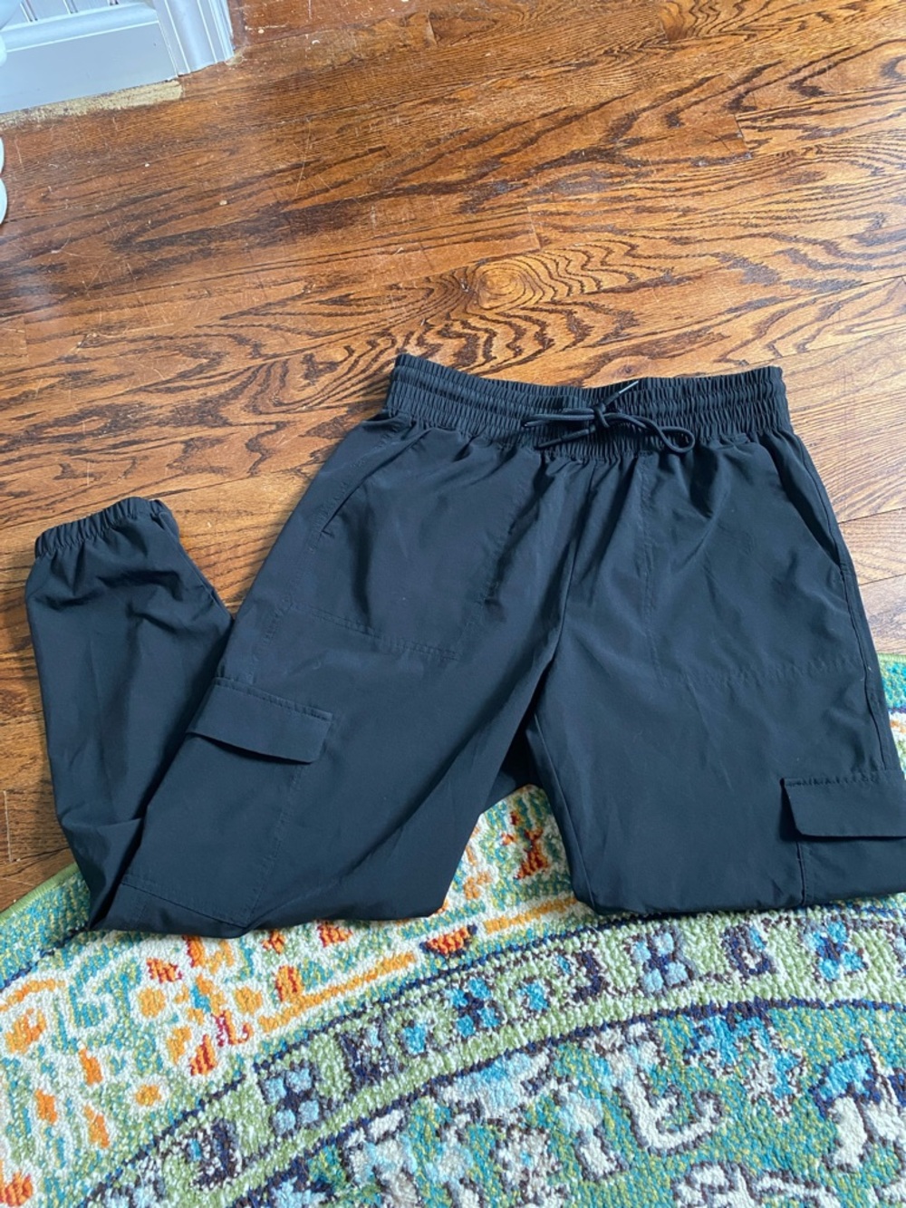 Women's Black Cargo Jogger Pants - Drawstring Waist